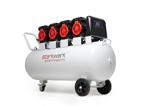 Starkwerk Flüsterkompressor Druckluftkompressor Silent SW 677/10 Pro ölfrei 400 Volt - 10 Bar - 150 Liter Kessel